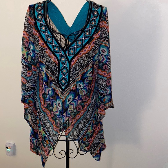 Double D Ranch Tops - Double D Ranch Turquoise and Black Embellished Top